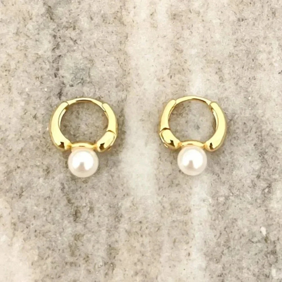 925 Sterling Silver Pearl Huggie Earrings Small Huggie Hoop Earrings - Picture 5 of 9